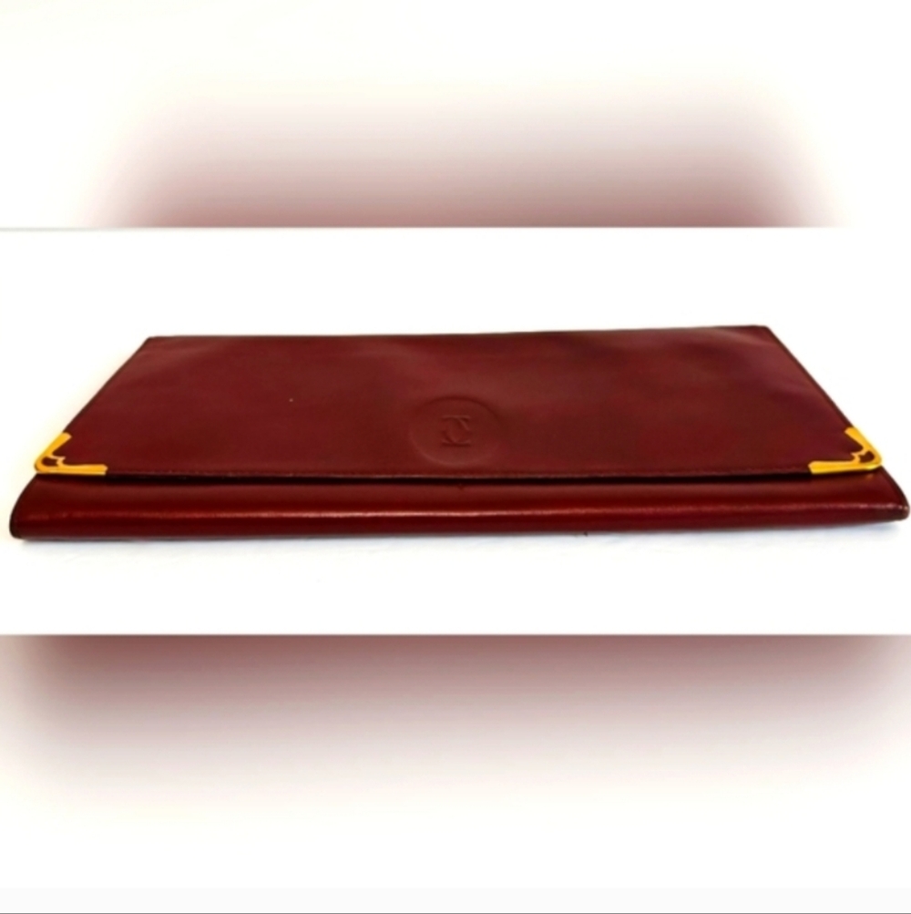 Cartier Deep Burgundy RedLeather Clutch with 24 K Gold Accents EUC - Picture 6 of 12